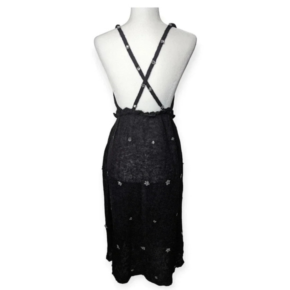 Zara Black Midi Dress Rhinestone Embellishment Wool - Picture 5 of 10
